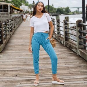 Albion Fit Teal Blue Jetsetter High Rise Joggers Pant Athleisure Elastic XXSP